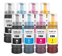 SHUOLEI E104 Encre Compatible avec Epson E104 Bouteille d'encre Multipack pour ET-1810 ET-2726 ET-2810 ET-2811 ET-2812 ET-2814 ET-2815 ET-2820 ET-2821 ET-2825 (8-Pack, 2 Noir/2 Cyan/2 Magenta/2 Jaune)