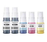 SHUOLEI GI55 Encre Compatible avec Canon GI-55 GI 55 Bouteille d'encre Multipack pour MAXIFY GX1050, GX2050 (5 Pack, 2noir/Cyan/Magenta/Jaune)