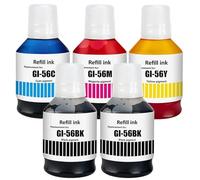 SHUOLEI GI56 GI-56 Pigment Encre Compatible avec Canon GI56 56 Bouteilles d'encre Multipack pour MAXIFY GX7050 GX3050 GX6050 GX4050 GX5050 (5 Pack,2 Noir/Cyan/Magenta/Jaune)