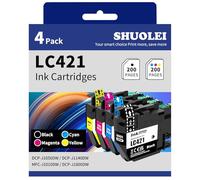 SHUOLEI LC421 Encre Compatible avec Brother LC421 LC421XL Cartouche d'encre Multipack pour DCP-J1050DW DCP-J1140DW MFC-J1010DW DCP-J1800DW(4-Pack, Noir Cyan Magenta Jaune)