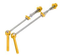 Shuoshenm Levier de Serrage Rapide en Alliage de Titane ultraléger pour vélo, Jeu de Roues de VTT à dégagement Rapide avec poignée Mobile et Verrouillage par Torsion, 105 mm à l’Avant et 145 (Or)