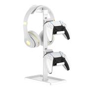 SHUOSUO Support Manette, Support Casque, Gamer Porte Manette pour Xbox PS5 PS4 Switch, Headset Stand avec Organisateur de Rangement, Accessoire Bureau Gaming (Blanc)