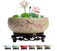 Shuoyy Planteur De Bol De Lotus pour Graines Fleurs,Lotus en CéRamique Pottes Plantes,Hydroponiques à L'IntéRieur avec Base en Plastique,jardinière de Bol de Lotus en céramique Chinois avec Support