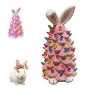 Shupiquant Figurine en céramique Easter Tree, 2025 Newly Lighted Easter Bunny Ceramic Tabletop Tree, Easter Gnome Bunny Light-up Figurine, Ceramic Easter Tree with Lights (Tabletop Lighted Tree - Pink