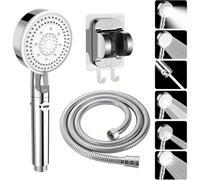 Shuqio Pommeau de douche à économie d'eau avec fonction d'arrêt - 6 modes de réglage - Douchette à main pour salle de bain avec tuyau argenté et support de douche avec crochet