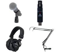 Shure Beta 58a avec convertisseur USB, casque et bras de type broadcast