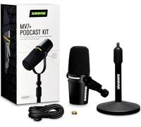 Shure MV7+ Podcast Microphone avec pied de micro-Audio amélioré, écran tactile LED, sorties USB-C et XLR, mode auto level, filtre pop numérique, effets de réverbération, podcasting, streaming - Noir
