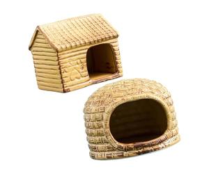 Shurhome 2 maisons en céramique pour hamster pour arrangements de cage | Paire de refuges pour petits animaux avec extérieur émaillé et abri décoratif