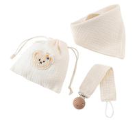 Shurhome Bavoir bandana multifonction pour bébé avec clip de fixation pour tétine, bavoir doux, indispensable pour les nourrissons de 0 à 24 mois, porte-tétine avec bavoir en coton, beige, taille