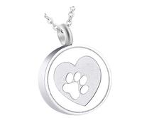 Shurhome Collier commémoratif en acier inoxydable pour animaux de compagnie, médaillons de crémation avec empreinte de patte, pendentif, cendres, fourrure, pour chiens, chats, pertes, souvenirs