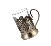 Shurhome Combinaison de 2 verres à thé en cristal de coupe russe avec supports en métal pour boissons chaudes ou froides, design rétro