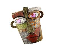 Shurhome Pot de fleurs coloré fait à la main avec visage abstrait, FGK | Œuvre d'art originale peinte à la main en résine pour bureau, jardin et étagère de table avec petits buissons