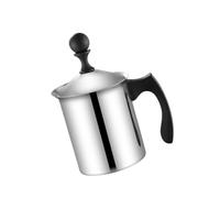 Shurhome Wand Mousseur à lait manuel en acier inoxydable avec couvercle A | Pichet à lait à double paroi en acier inoxydable avec poignée de couvercle pour la fabrication de mousse, latte, cappuccino