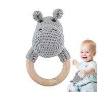 Shurzzesj Hochet pour, hochet en bois - Jouet de hochet amusant pour animaux en bois de peluche tricoté - Hochet innovant pour enfants en bois crochet Anneau