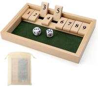 Shut The Box Jeu 2 Joueurs avec Sac à Cordon, Classique Jeu de Société en Bois, Jouets éducatifs de Mathématiques, Jeu de Dés en Bois pour Enfants pour Voyages, Fêtes, Famille