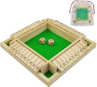 Shut The Box Jeu de Société en Bois, Classique-Jeu de Dés-Jeu de Rassemblement de la Famille Jouet de Voyage pour 2-4 Joueurs avec Sac de Stockage Formation en Logique Mathématique Cadeau pour Enfants