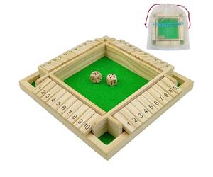 Shut The Box Jeu de Société en Bois, Classique-Jeu de Dés-Jeu de Rassemblement de la Famille Jouet de Voyage pour 2-4 Joueurs avec Sac de Stockage Formation en Logique Mathématique Cadeau pour Enfants