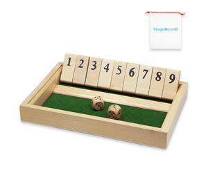 Shut The Box Jeu de Société en Bois, Classique, Jeu de Dés, Jouet de Voyage | Jeu de Rassemblement de la Famille Convient avec Sac de Stockage Formation en Logique Mathématique Cadeau pour Enfants 3 4 5
