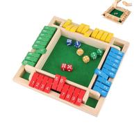 Shut The Box-Wooden Dice Board Game, Four-Sided Flip Card Game Toys, for 2-4 Players, Wooden Math Game with 8 Dice, Enhances Math & Strategic Thinking Skills, for Classroom, Home, Party Or Bar (D)