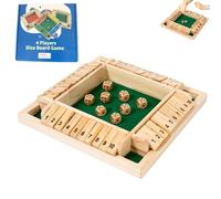 Shut The Box-Wooden Dice Board Game, Four-Sided Flip Card Game Toys, for 2-4 Players, Wooden Math Game with 8 Dice, Enhances Math & Strategic Thinking Skills, for Classroom, Home, Party Or Bar (E)
