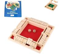 Shut The Box-Wooden Dice Board Game, Four-Sided Flip Card Game Toys, for 2-4 Players, Wooden Math Game with 8 Dice, Enhances Math & Strategic Thinking Skills, for Classroom, Home, Party Or Bar (A)