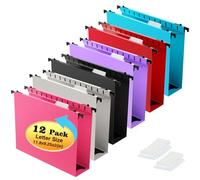 Shutex Lot de 12 dossiers suspendus en plastique renforcé de taille lettre, extension de 5,1 cm, dossiers d'armoire de classement, pour dossiers en vrac, graphiques médicaux, couleurs assorties