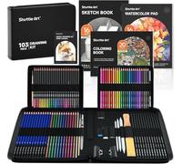 Shuttle Art 103 PCS Professionnel, Kit Crayon Inclus Crayons de Couleurs, Croquis, Crayons Graphite, Fusain, Aquarelles, Carnets de Croquis, Malette Dessin pour Artiste, Débutant