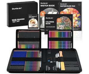 Shuttle Art 103 PCS Professionnel, Kit Crayon Inclus Crayons de Couleurs, Croquis, Crayons Graphite, Fusain, Aquarelles, Carnets de Croquis, Malette Dessin pour Artiste, Débutant