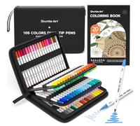 Shuttle Art 105 Feutres Coloriage Adulte, Feutre Double Pointe Fine & Pinceau avec Etui Portable et 1 Livre de Coloriage, Feutre Aquarelle Enfant Artistes pour Coloriage,Calligraphie,Lettrage,Journal