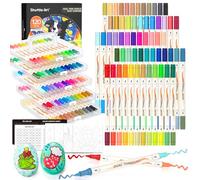 Shuttle Art 120 Couleurs Feutres Acryliques Bicolores, 60 Marqueurs Peinture Acrylique à Double Pointe pour Peindre sur Pierre, Céramique, Bois, Toile, Verre, Cartes, Bricolage