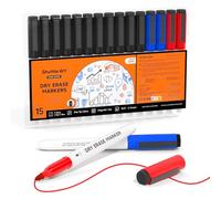 Shuttle Art 15 Feutre Tableau Blanc Effacable, Feutre Effaçable à Sec et à Pointe Fine (2mm) 11 Marqueur Noir 2 Bleu 2 Rouge Manétiques pour Écoles Maison