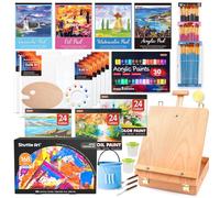 Shuttle Art 168PCS Kit Peinture, Coffret Peinture Acrylique de Luxe avec Chevalet en Aluminium et en Bois, 102 Peintures Mixtes,Toile,Bloc,Pinceaux, Kit Peinture Complet pour Artistes,Adultes,Enfants