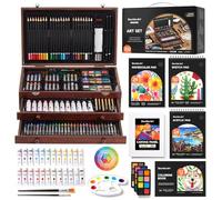 Shuttle Art 202 Pièces Malette Dessin Enfant, Kit Dessin en Bois avec 4 Blocs, Toiles, Peinture Acrylique, Crayons de Couleur, Crayons de Cire, Pastels pour Enfants Adultes