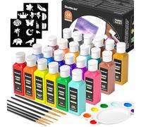 Shuttle Art 24 Couleurs Peinture Textile Permanent (60ml), Peinture Non Toxique avec Pinceaux, Palette, Pochoirs, Idéal pour T-shirts, Chaussures, Sacs