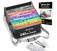 Shuttle Art 240 Feutres a Alcool, Coffret de 239 Feutres Coloriage Adulte Double Pointe avec 1 Blender Incolore, Stylos Micro, Surligneurs Blancs, Étui de Transport pour Coloriage Dessin
