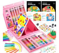 Shuttle Art 335 PCS Malette Dessin Malette Coloriage Kit Dessin avec Chevalet, 2 Blocs, 2 Livres de Coloriage, Crayons de Couleur, Aquarelle, Marqueurs pour Cadeau (Rosé)