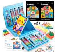 Shuttle Art 335PCS Malette Dessin, Malette Coloriage, Kit Dessin avec Chevalet, 2 Blocs, 2 Livres de Coloriage, Crayons de Couleur, Aquarelle, Marqueurs pour Cadeau (Bleu)
