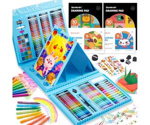 Shuttle Art 335PCS Malette Dessin, Malette Coloriage, Kit Dessin avec Chevalet, 2 Blocs, 2 Livres de Coloriage, Crayons de Couleur, Aquarelle, Marqueurs pour Cadeau (Bleu)