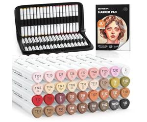 Shuttle Art 36 Feutres à Alcool de Couleurs Peau & Cheveux, Marqueur de Couleur de Peau à Double Pointe, avec 1 Mélanger et 1 Bloc de Marqueurs, Parfait pour Portrait, Bandes Dessinées, Anime, Manga