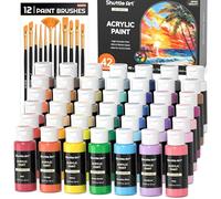 Shuttle Art 54PCS Kit Peinture Acrylique, 42*60ml Acrylique et 12 Pinceaux | Peintures pour Artiste Non Toxique, Acrylique Peinture pour Toile,Tissu pour Artiste, Débutant, Enfant