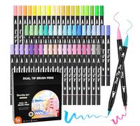 Shuttle Art 56 Feutres Coloriage Adulte Pastel, Feutre Double Pointe Fine & Pinceau, Feutre Aquarelle Enfant Artistes, Aquamarker pour Coloriage,Calligraphie,Lettrage,Journal