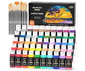 Shuttle Art 62PCS Kit Peinture Acrylique, 50 Couleurs (60ml) Peinture Acrylique avec 12 Pinceaux, Peintures pour Artiste Non Toxique, Acrylique Peinture pour Toile,Tissu pour Artiste, Débutant, Enfant