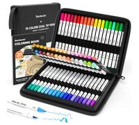 Shuttle Art 70 Feutres Coloriage Adulte, Feutre Double Pointe Fine & Pinceau avec Livre de Coloriage, Feutre Aquarelle Enfant Artistes, Aquamarker pour Coloriage,Calligraphie,Lettrage,Journal