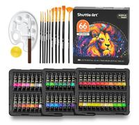 Shuttle Art 82PCS Kit Peinture Acrylique, 66 Tubes Peinture Acrylique (22ml) avec 10 Pinceaux, Set Peinture Pigments Riches pour Adulte, Peinture sur Toile