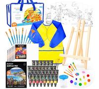 Shuttle Art Chevalet Peinture Enfant, 69PCS Kit Peinture Acrylique Inclus 30 Couleurs Peinture Acrylique, Chevalet, Toile, Pinceau, Palette, Kits de Peinture pour Enfants