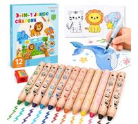 Shuttle Art Crayon de Couleurs 3 en 1, 12 Couleurs Effet Épais Lavables | Gros Crayon de Couleurs Enfant, Mes Premiers Crayons pour Enfants et Artistes, Crayon Bebe sur Papier Verre Fenêtre