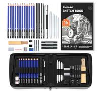 Shuttle Art Crayon Dessin Professionnel, 37 PCS Kit Artiste Materiel Dessin | Kit Crayons Fusain Crayon Graphite pour Dessiner pour Débutants, Artistes, Ėtudiants