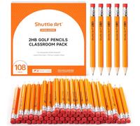 Shuttle Art Crayons de Golf Courts avec Gomme, Lot de 108 Crayon HB Mini en Bois, 9,9 cm Prétaillés, Pack en Gros pour Enfants, École, Dessin, Écriture, Fournitures Scolaires, Rentrée des Classes