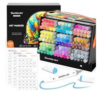 Shuttle Art Feutre Alcool Pointe Pinceau 121 Couleurs et Etui de Rangement | Feutre Double Pointe Pinceau et Fine , Feutre a Alcool Parfait pour Etudiant Adulte en Illustration Coloriage Croquis