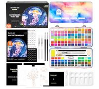 Shuttle Art Kit Aquarelle Peinture, 128 Couleurs Inclus Métalliques, Palette Aquarelle avec Pinceaux Palette Carnet Feuilles, Peinture Aquarelle Adulte Artiste, Kit Aquarelle Debutant Enfant